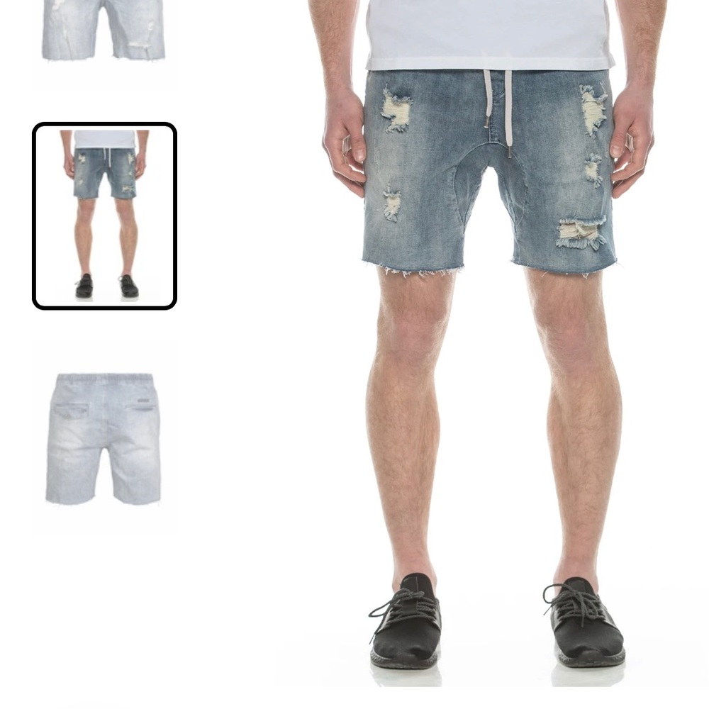 TEAMLTD Distressed Denim Drawstring Walk Shorts